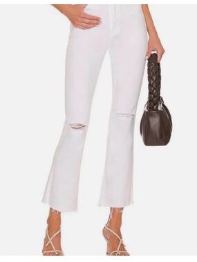 Mother The Tripper Ankle Fray White Ripped Knee Raw Hem Button Fly Size 26